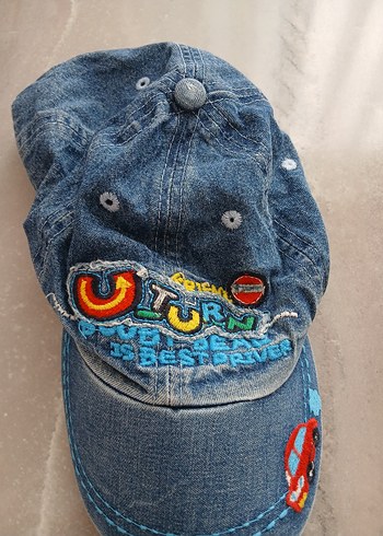 Nakışlı Mavi Kot Şapka ve Renkli Kemer - Görsel 6