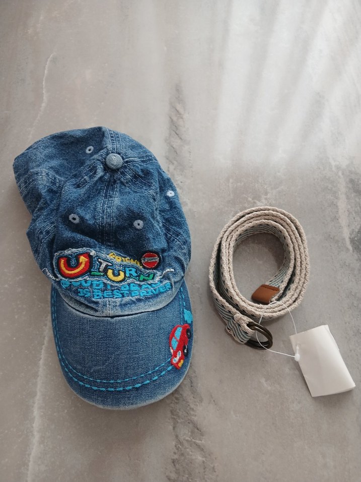 Nakışlı Mavi Kot Şapka ve Renkli Kemer - Görsel 4