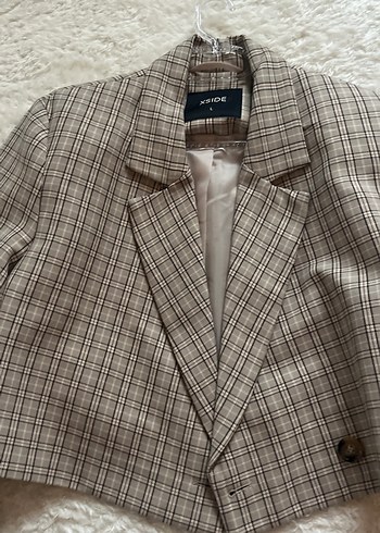 Kadın Ekose Desenli Düğmeli Blazer Ceket