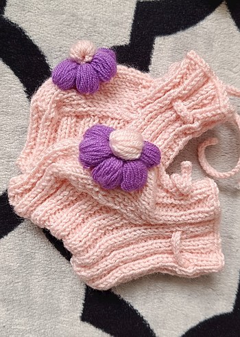 18-24 Ay Beden Kız Çocuk Pembe Çiçekli Triko Takım