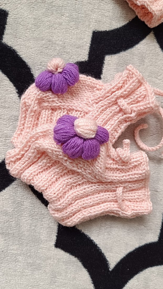 Kız Çocuk Pembe Çiçekli Triko Takım - Görsel 3