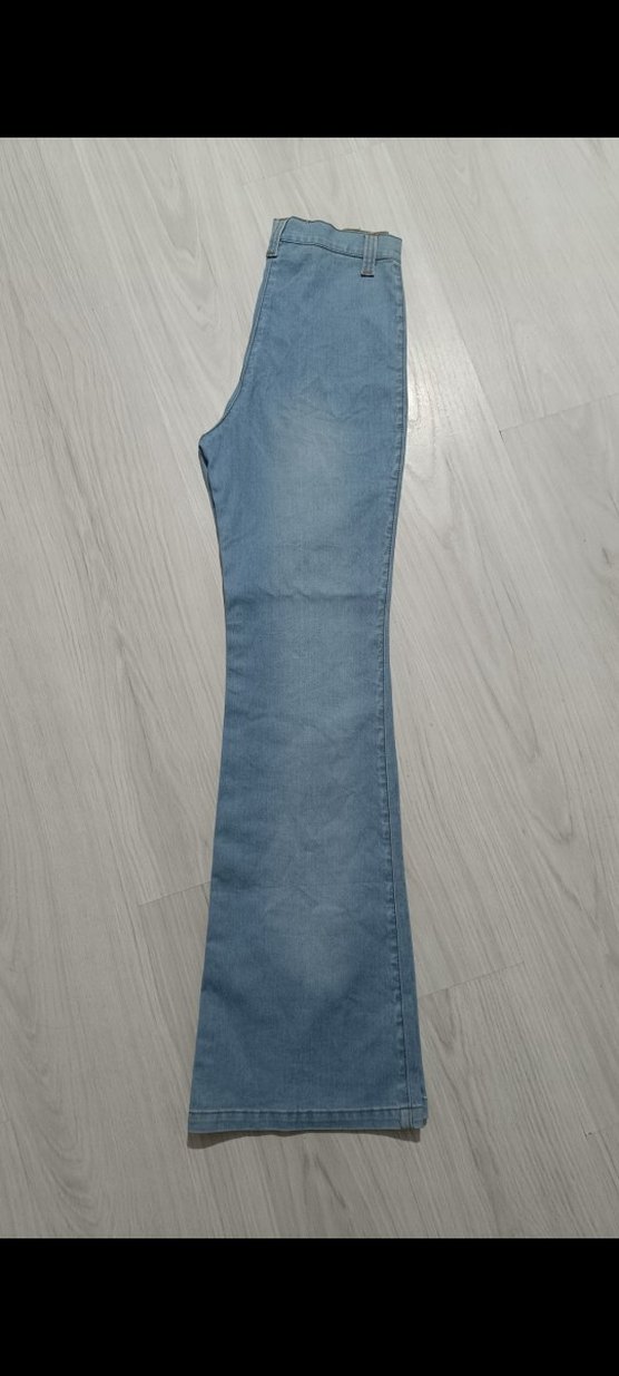 Pastel Mavi Bol Paça Kadın Kot Pantolon - Görsel 2