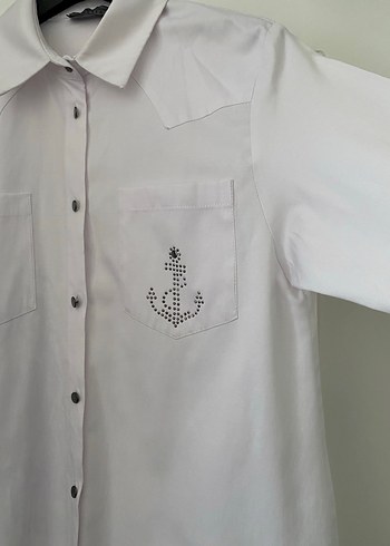 Nakışlı Beyaz Uzun Kollu Kadın Gömlek - Görsel 2