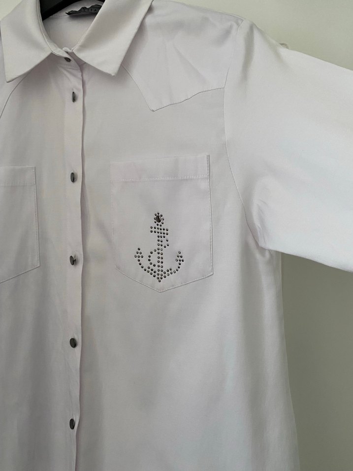 Nakışlı Beyaz Uzun Kollu Kadın Gömlek - Görsel 2