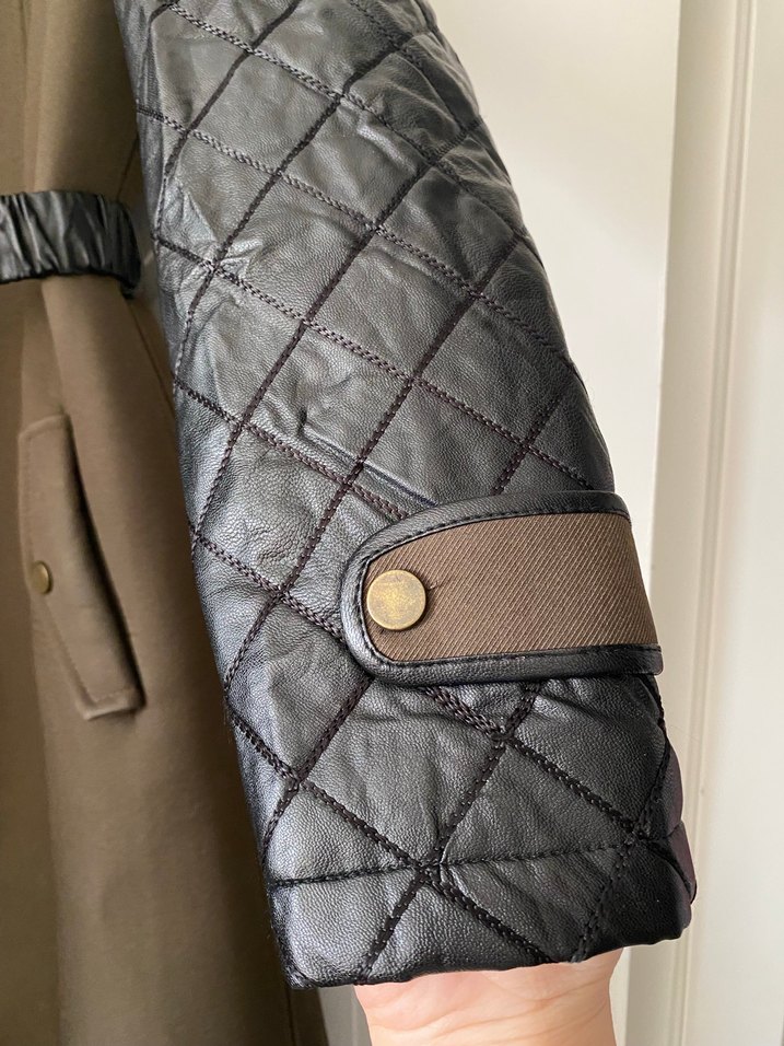 Setrms ürünü Fermuarlı haki yeşil renk  Deri detaylı kaban - Görsel 4