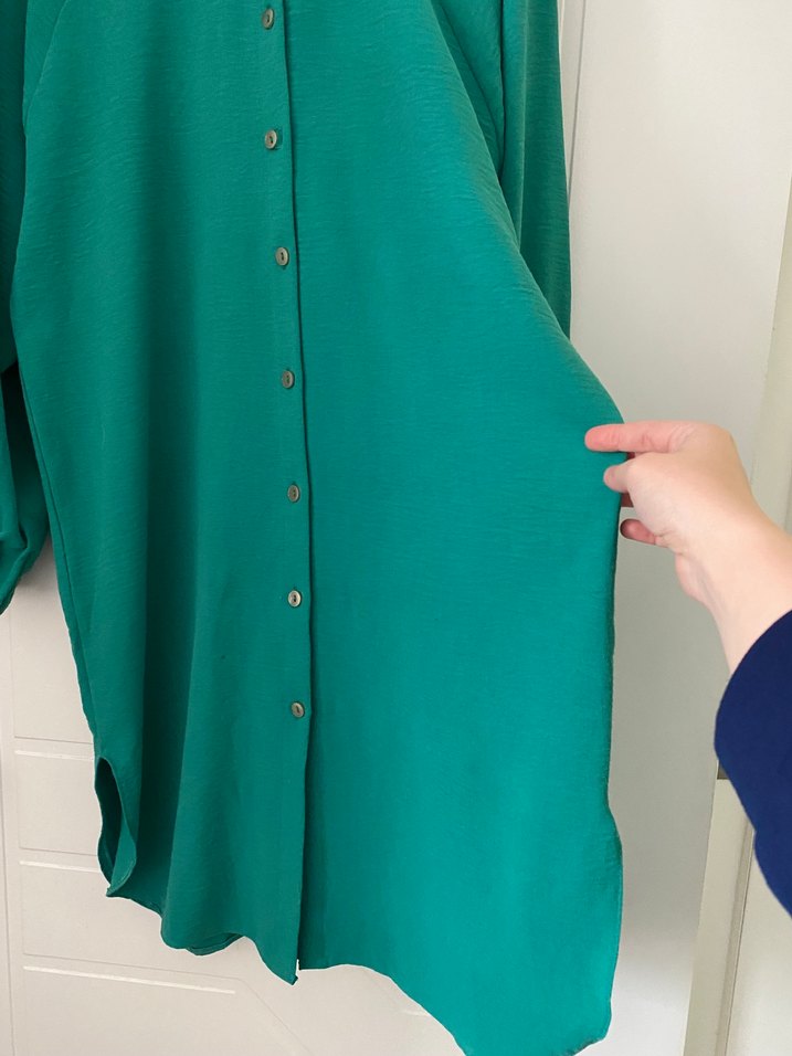 Yeşil renk Düğmeli Uzun Kollu Salaş Rahat Tunik - Görsel 3
