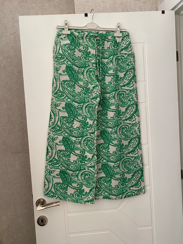 Yeşil Desenli Keten Kimono Takım - Görsel 2