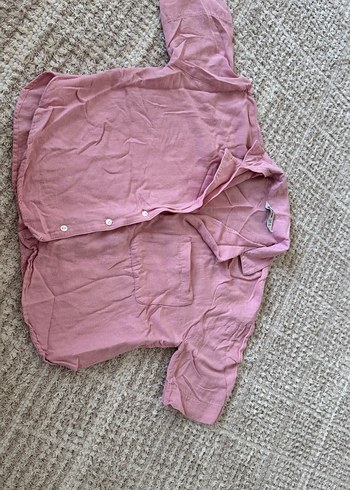 Pembe Keten Kısa Kollu Gömlek