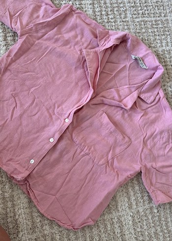 Stradivarius Pembe Keten Kısa Kollu Gömlek