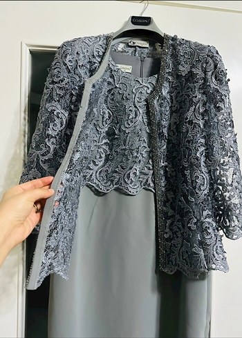 Gri Dantel İşlemeli Kısa Kadın elbise - Görsel 4