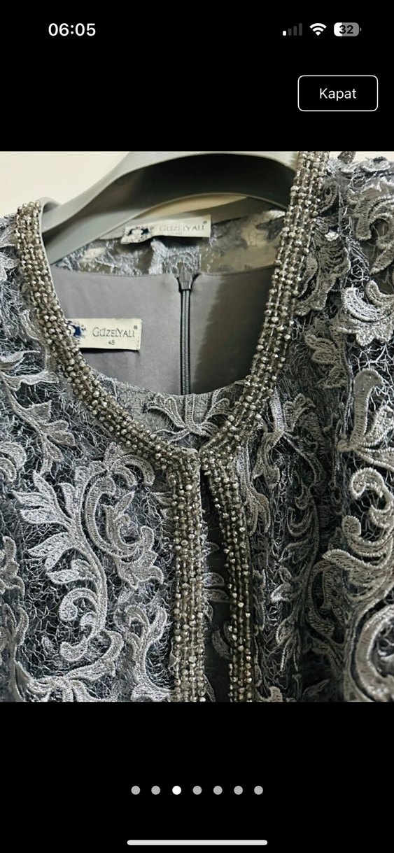 Gri Dantel İşlemeli Kısa Kadın elbise - Görsel 3