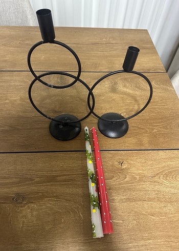 Siyah Metal Yuvarlak Mumluk ve Dekoratif Mumlar - Görsel 2