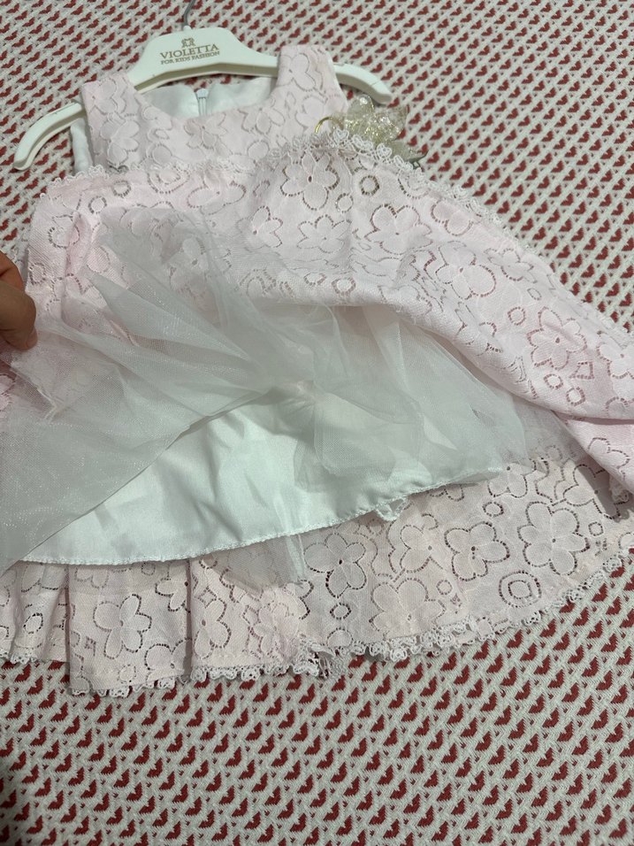 Dantel İşlemeli Pembe Kız Çocuk Elbisesi - Görsel 2