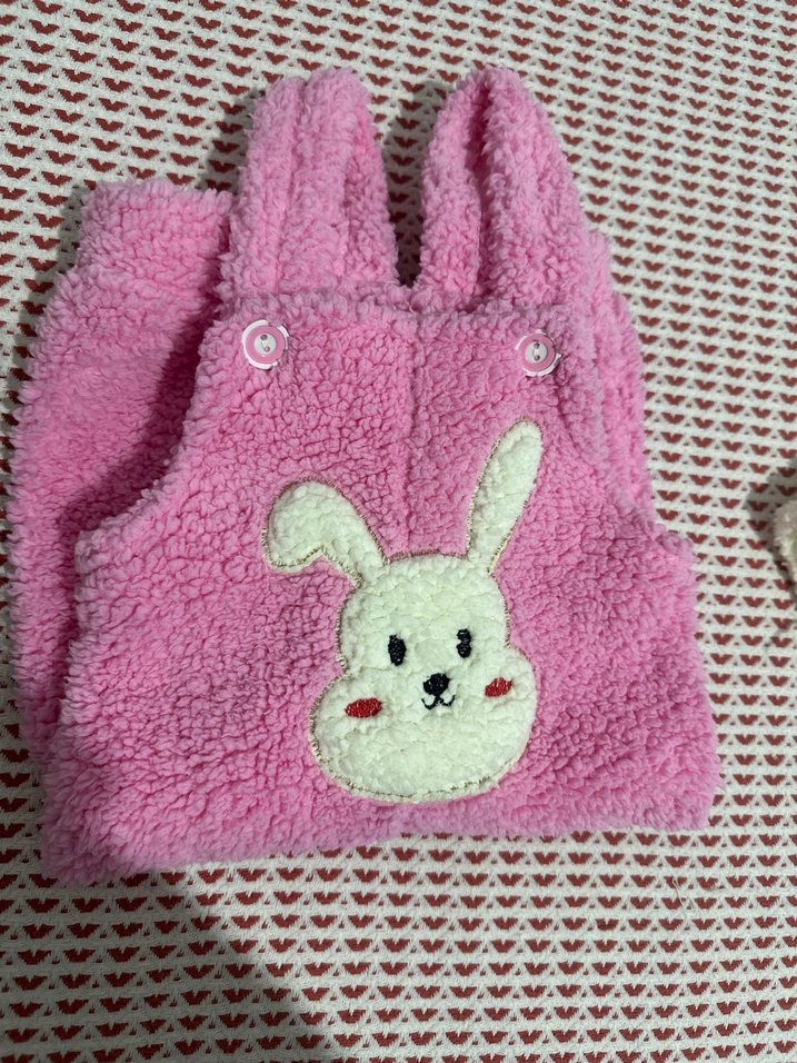 Peluş Tavşan Nakışlı Pembe Bebek Tulumu - Görsel 4