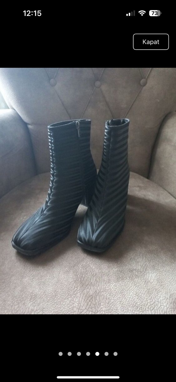 Kadın Siyah Çizgili Pilili Topuklu Bot - Görsel 5