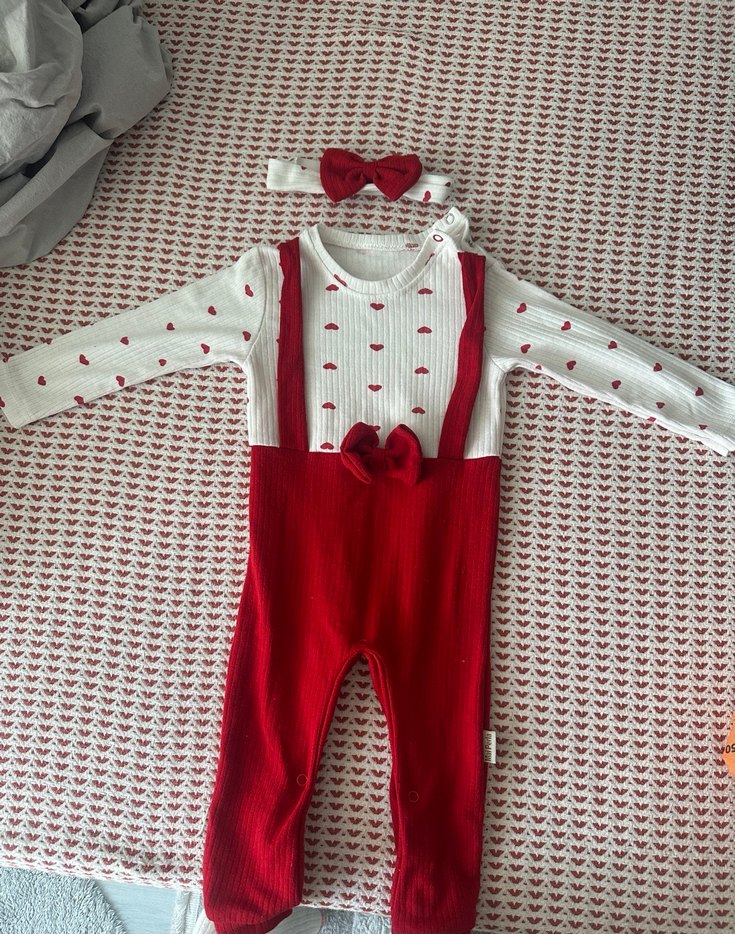Kırmızı Fiyonklu Bebek Kız Tulum - Görsel 2