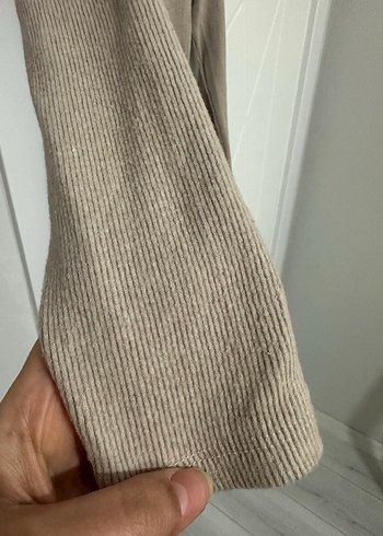 Bej Triko Uzun Kollu Dar Kesim Elbise - Görsel 3