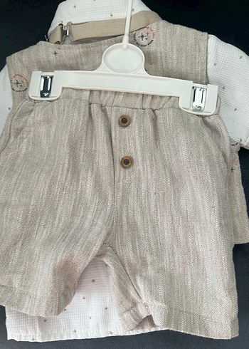 Bej Pamuklu Bebek Yelekli Takım - Görsel 3