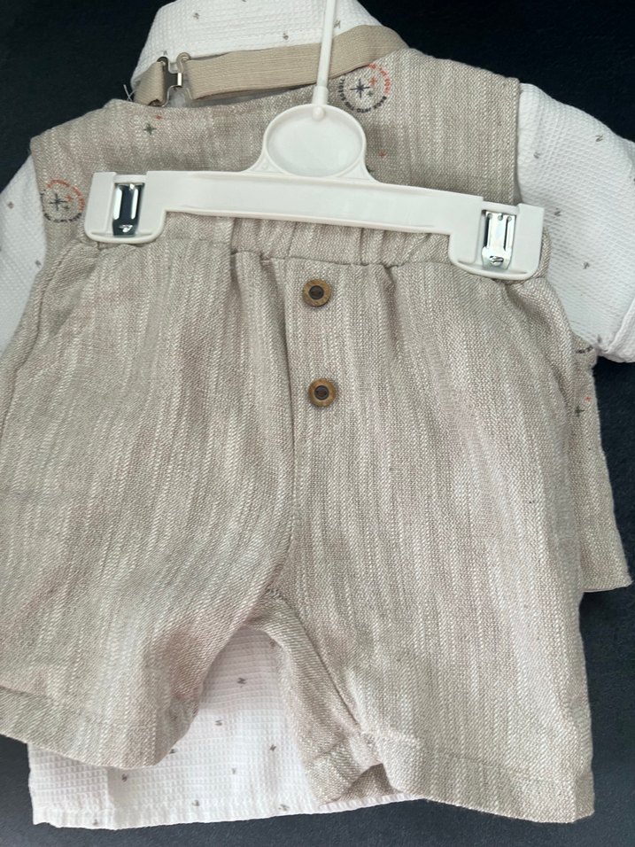 Bej Pamuklu Bebek Yelekli Takım - Görsel 3