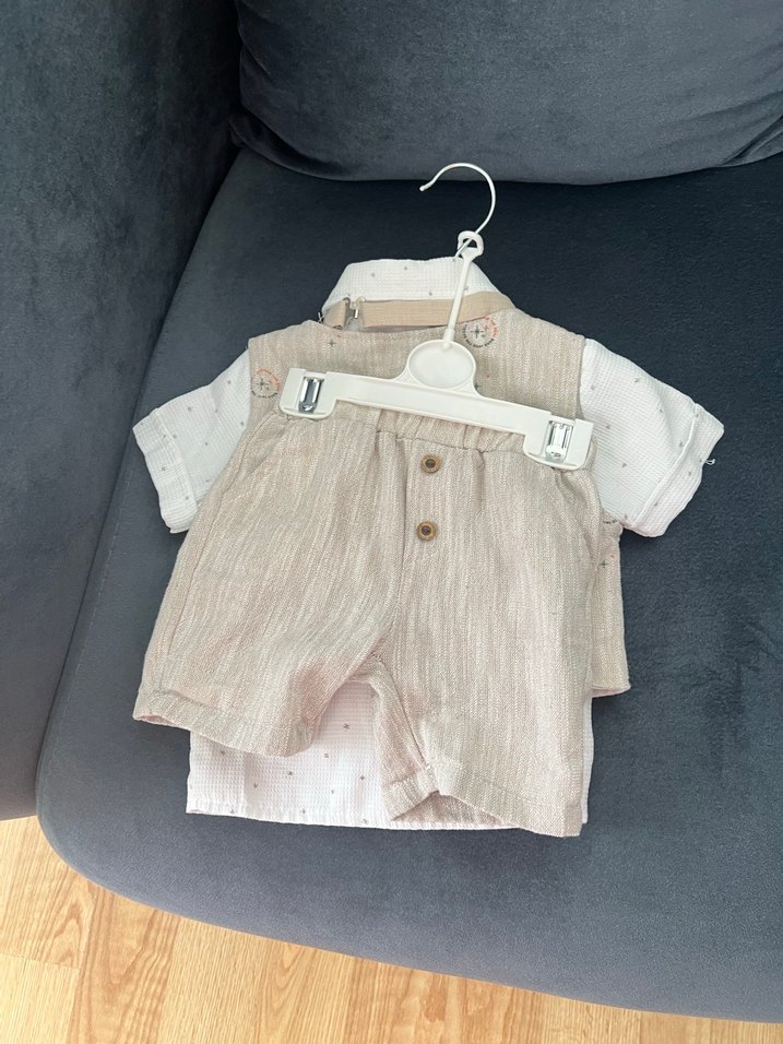 Bej Pamuklu Bebek Yelekli Takım - Görsel 2