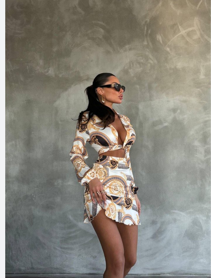 Zincir Detaylı Altın Renk Mini Elbise - Görsel 3