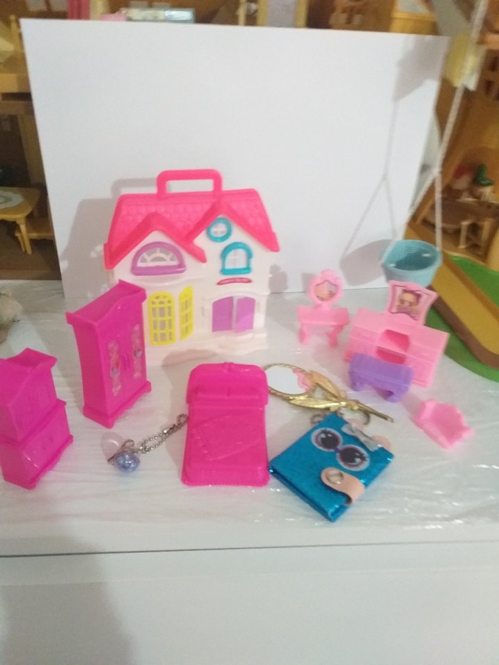 Renkli Pembe Minyatür Oyuncak Ev Seti - Görsel 2