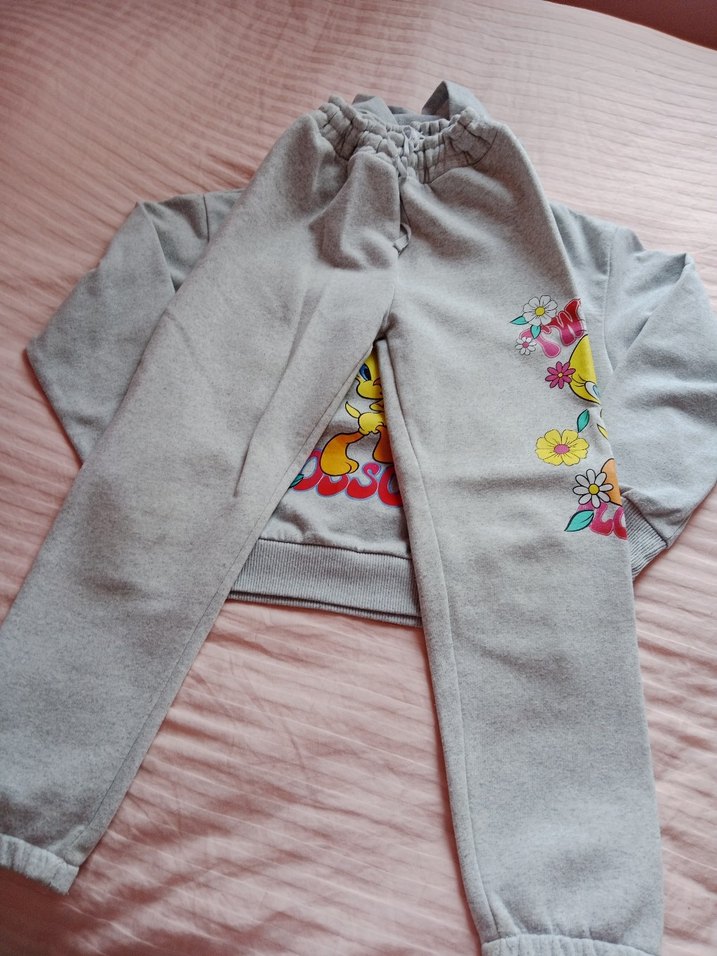 Gri Baskılı Kız Çocuk Eşofman Takımı - Görsel 3