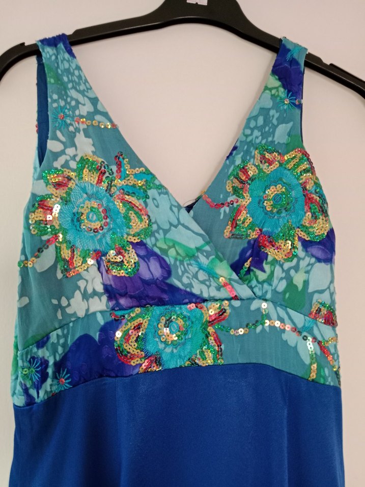 V Yaka Bohem Uzun Mavi Elbise - Görsel 3