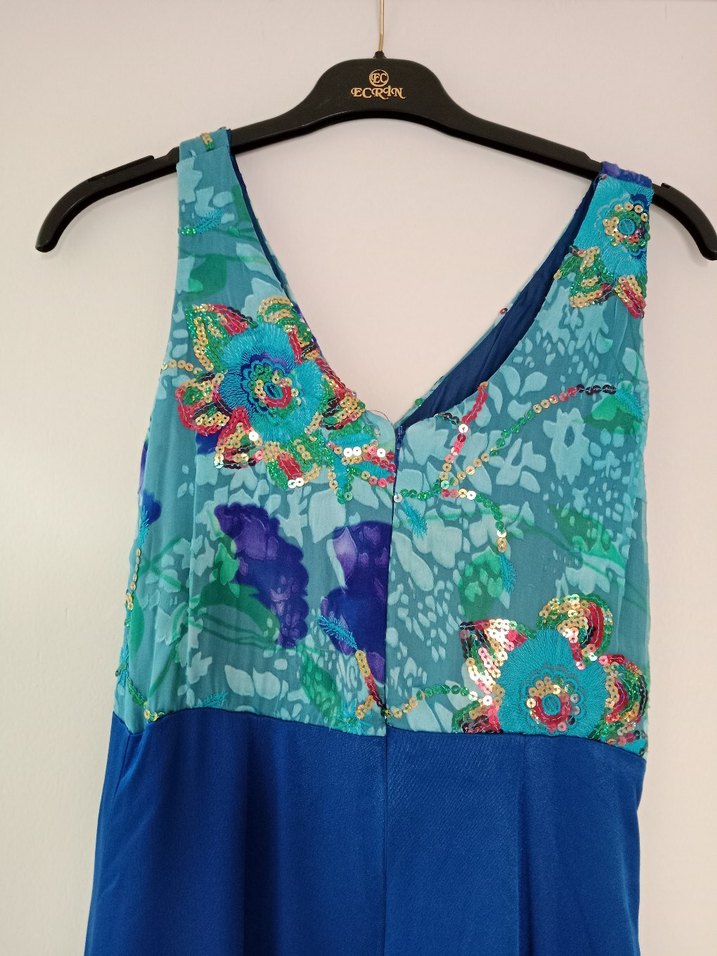 V Yaka Bohem Uzun Mavi Elbise - Görsel 2