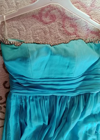 Bohem Tarzı Uzun Drapeli Straplez Elbise - Görsel 3