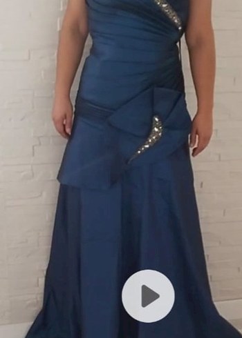 Mavi Drapeli Straplez Uzun Abiye Elbise - Görsel 7