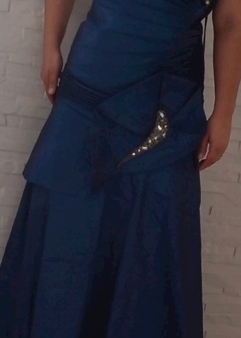 Mavi Drapeli Straplez Uzun Abiye Elbise - Görsel 5