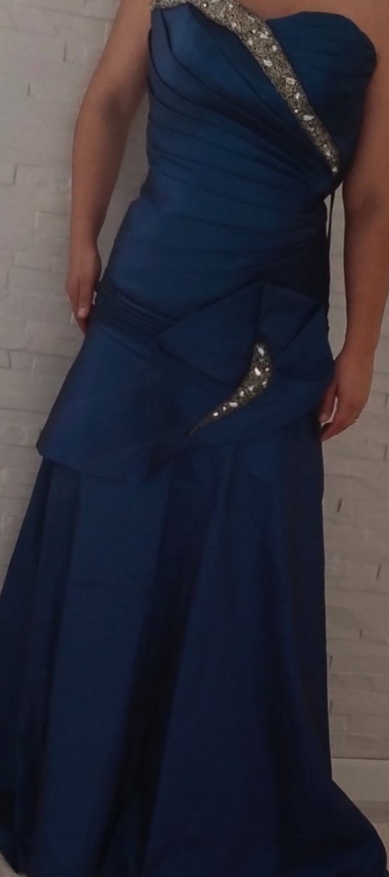 Mavi Drapeli Straplez Uzun Abiye Elbise - Görsel 5