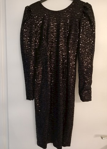 Uzun Siyah Payetli sırt dekolteli payetli elbise - Görsel 2