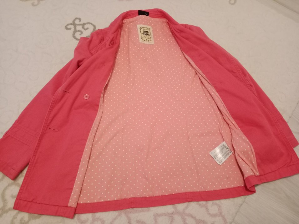 Düğmeli Pembe Kız trençkot - Görsel 2