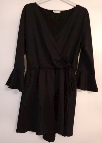 Siyah Midi Uzun Kollu Gevşek Kesim şort elbise - Görsel 2