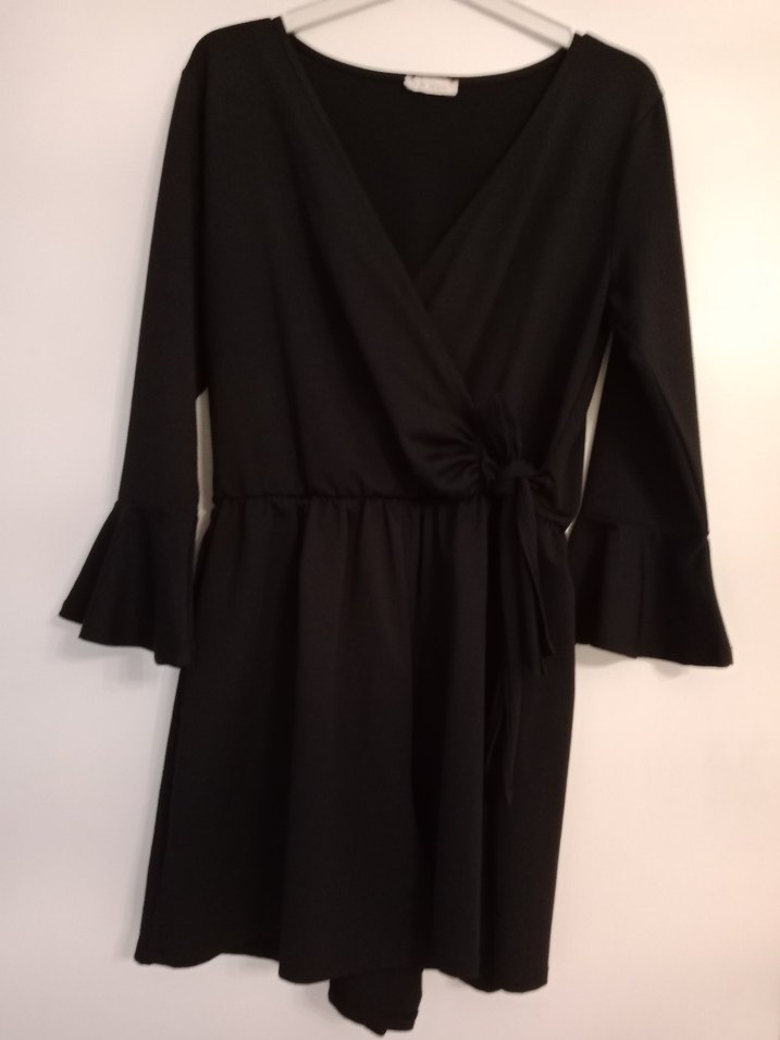 Siyah Midi Uzun Kollu Gevşek Kesim şort elbise - Görsel 2