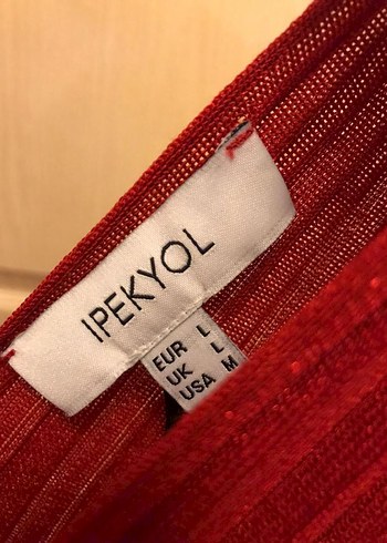l Beden İpekyol Kırmızı V Yaka Drapeli Salaş Bluz