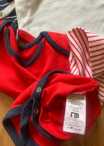 Mothercare Çizgili ve Düz Renkli Uzun Kollu Bebek Body 12-18 - Görsel 2