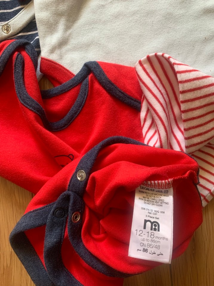 Mothercare Çizgili ve Düz Renkli Uzun Kollu Bebek Body 12-18 - Görsel 2