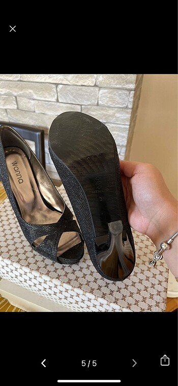 topuklu ayakkabı önü açık siyah simli - Görsel 5