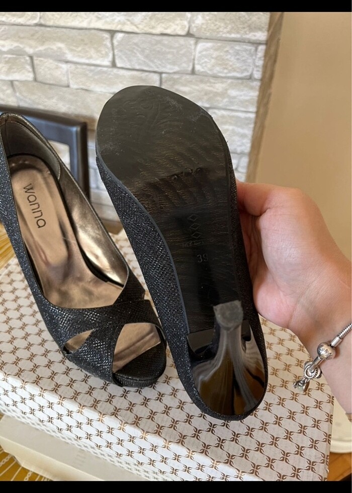 topuklu ayakkabı önü açık siyah simli - Görsel 5