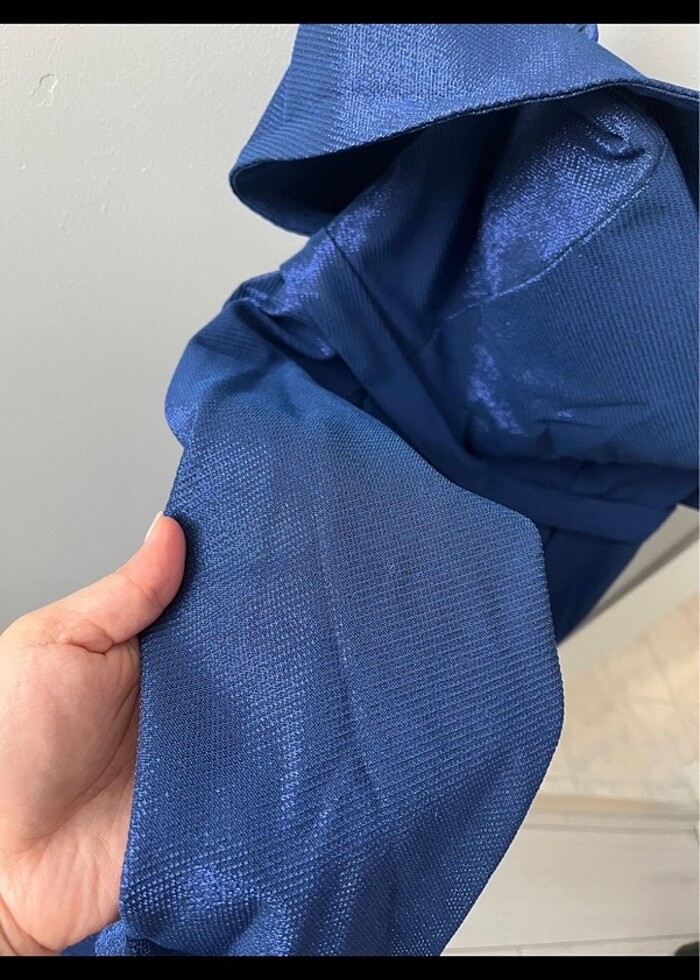 mavi simli abiye elbise kısa - Görsel 3