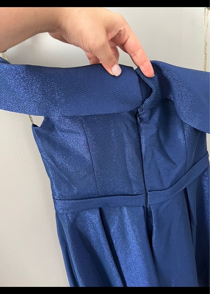 mavi simli abiye elbise kısa - Görsel 5