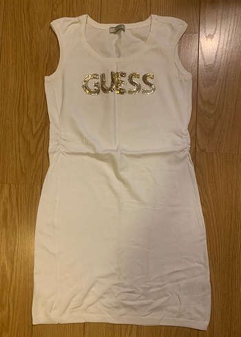 Guess Guess Beyaz Drapeli Kolsuz elbise