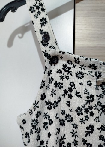 Beyaz Çiçek Desenli Kemerli kız çocuk Tulum - Görsel 8