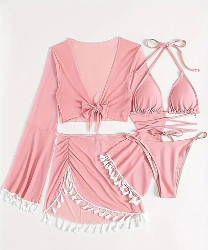 s Beden Shein Pembe 4lü Bikini Seti