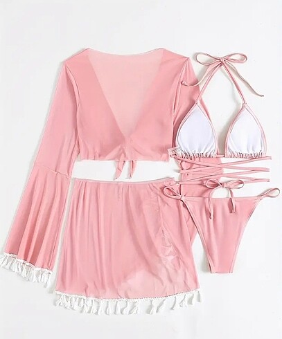 s Beden pembe Renk Shein Pembe 4lü Bikini Seti