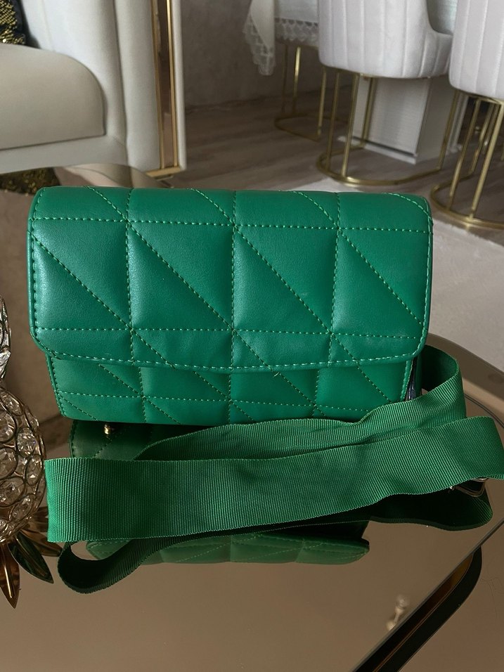 Yeşil Deri Kadın Omuz Çantası - Görsel 3