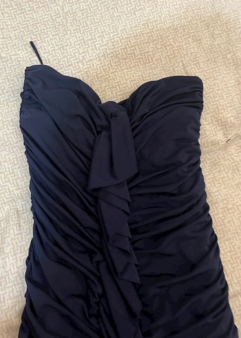 Lacivert Drapeli Straplez Uzun Elbise - Görsel 3